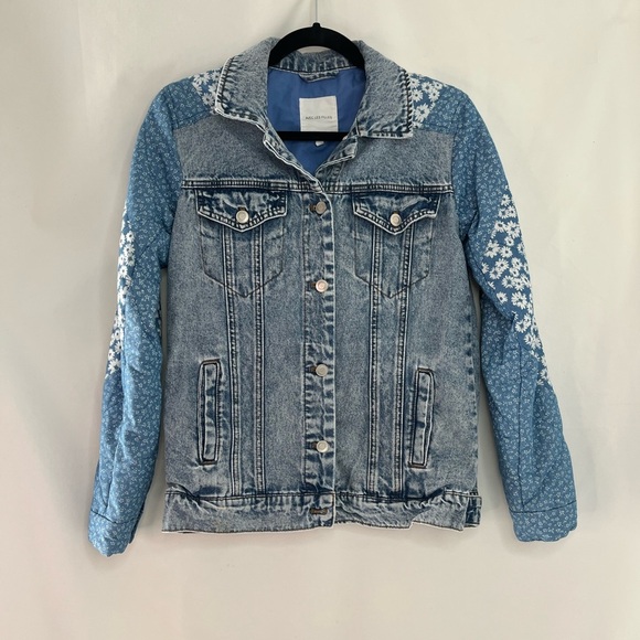 Avec Les Filles Floral Patchwork Blue Denim Jacket Size Xtra Small - Picture 3 of 10